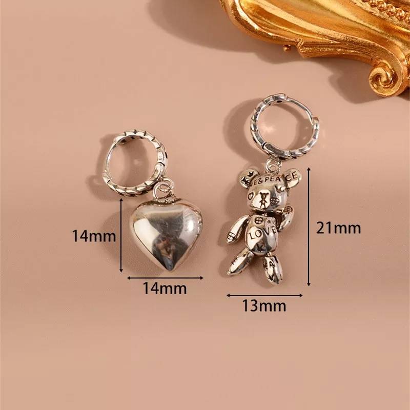 Adorable Little Bear Love Heart Asymmetry Hoop Earrings Earrings New Arrivals Women Jewelry 