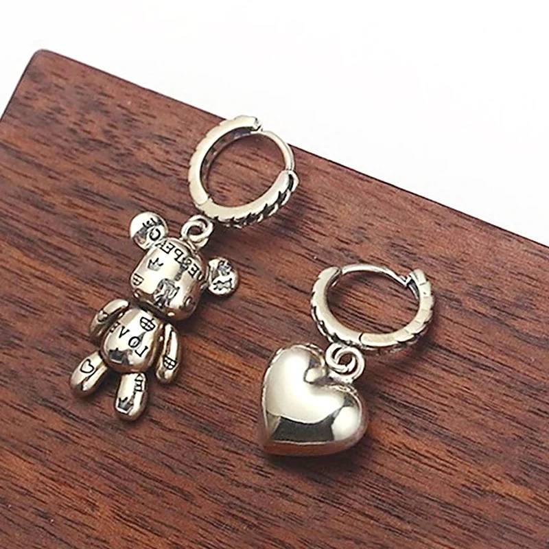 Adorable Little Bear Love Heart Asymmetry Hoop Earrings Earrings Women Jewelry 