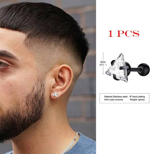 Men's Stud Earrings - Featuring Triangle Pierced Stud Earrings Earrings Men Jewelry New Arrivals 