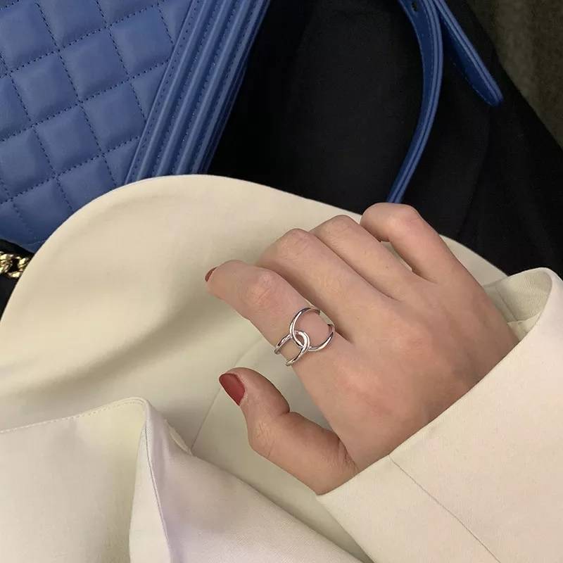 Minimalist Rectangular or Interlocked Oval Finger Ring Rings Women Jewelry 