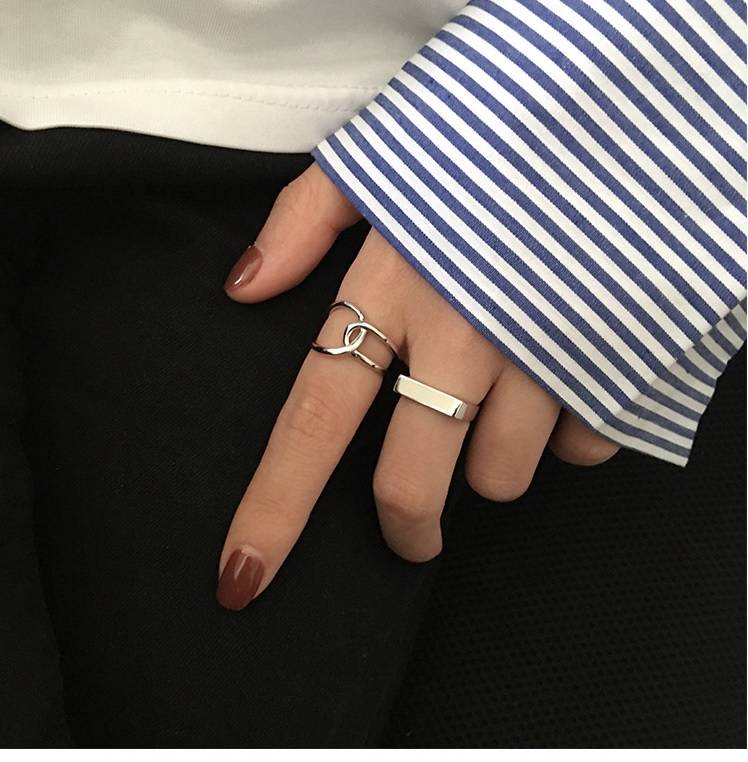 Minimalist Rectangular or Interlocked Oval Finger Ring Rings Women Jewelry 