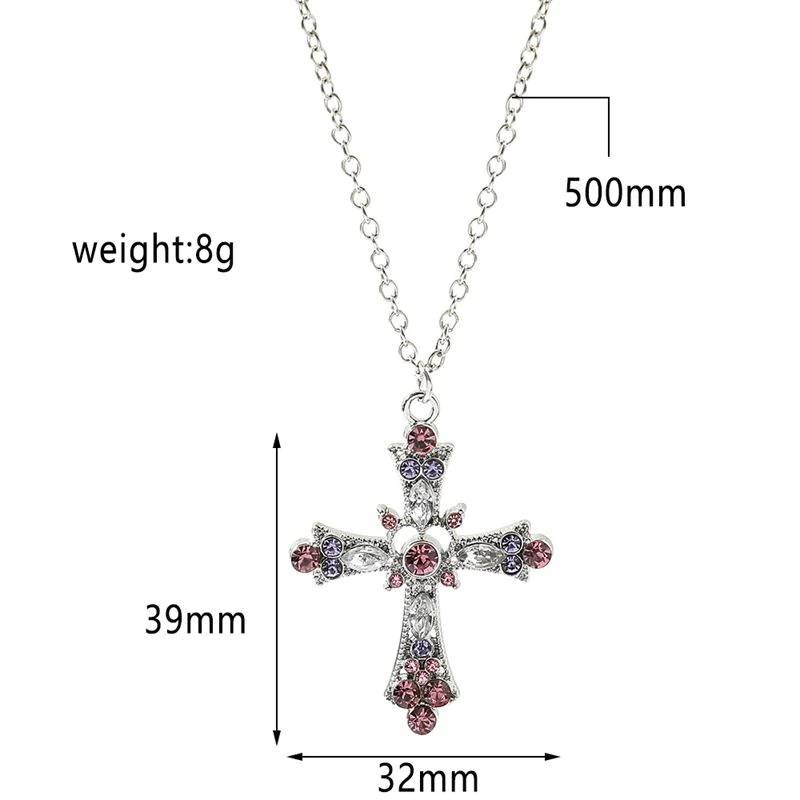 Vintage Color Zircon Cross Virgin Pendant Necklace Charm Lady Necklace Religious Belief Jewelry Party Necklace Festival Gift 