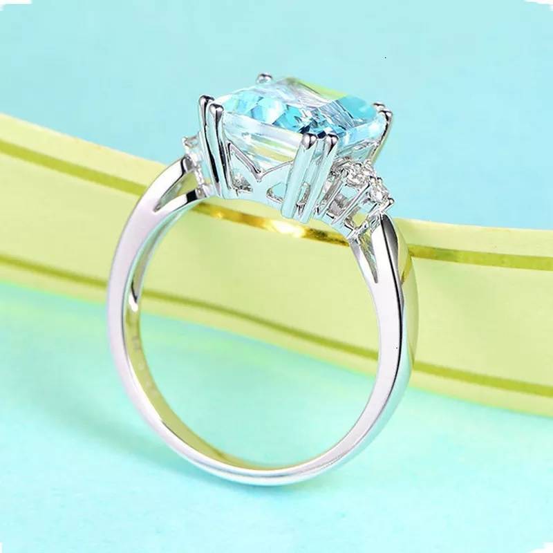 925 Sterling Silver Aquamarine Gemstone Ring Rings Women Jewelry 