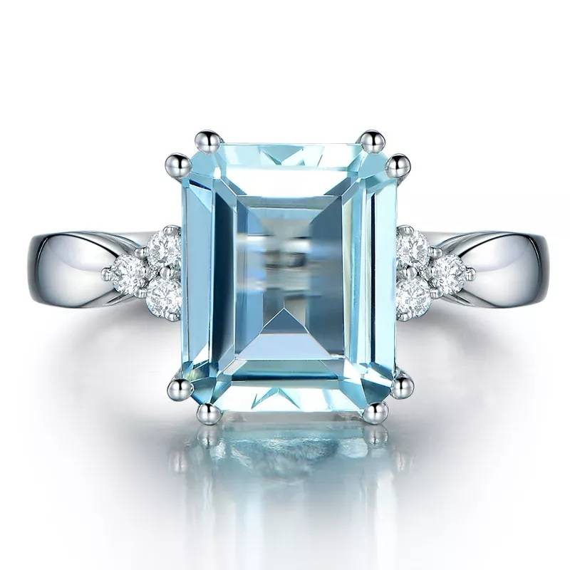 925 Sterling Silver Aquamarine Gemstone Ring Rings Women Jewelry 