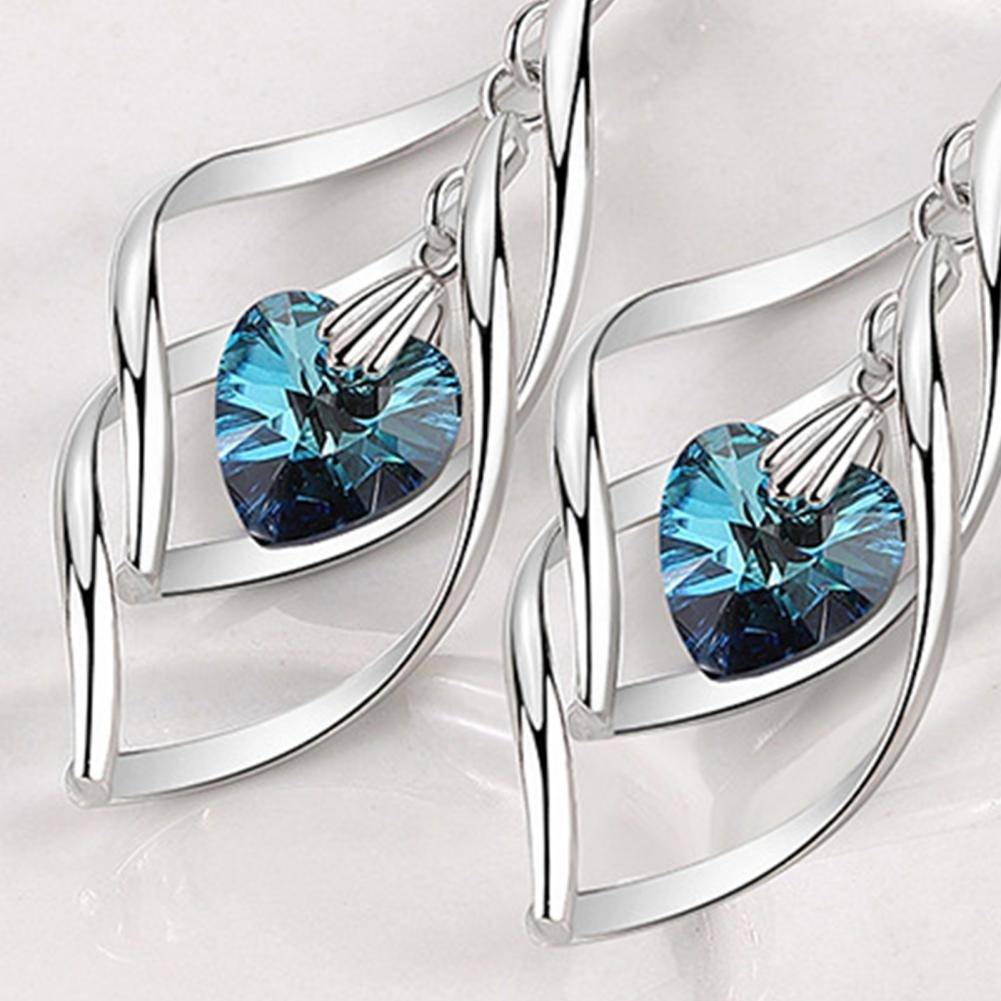 925 Sterling Silver Blue Crystal Waterdrop Spiral Dangle Earrings Earrings Women Jewelry 