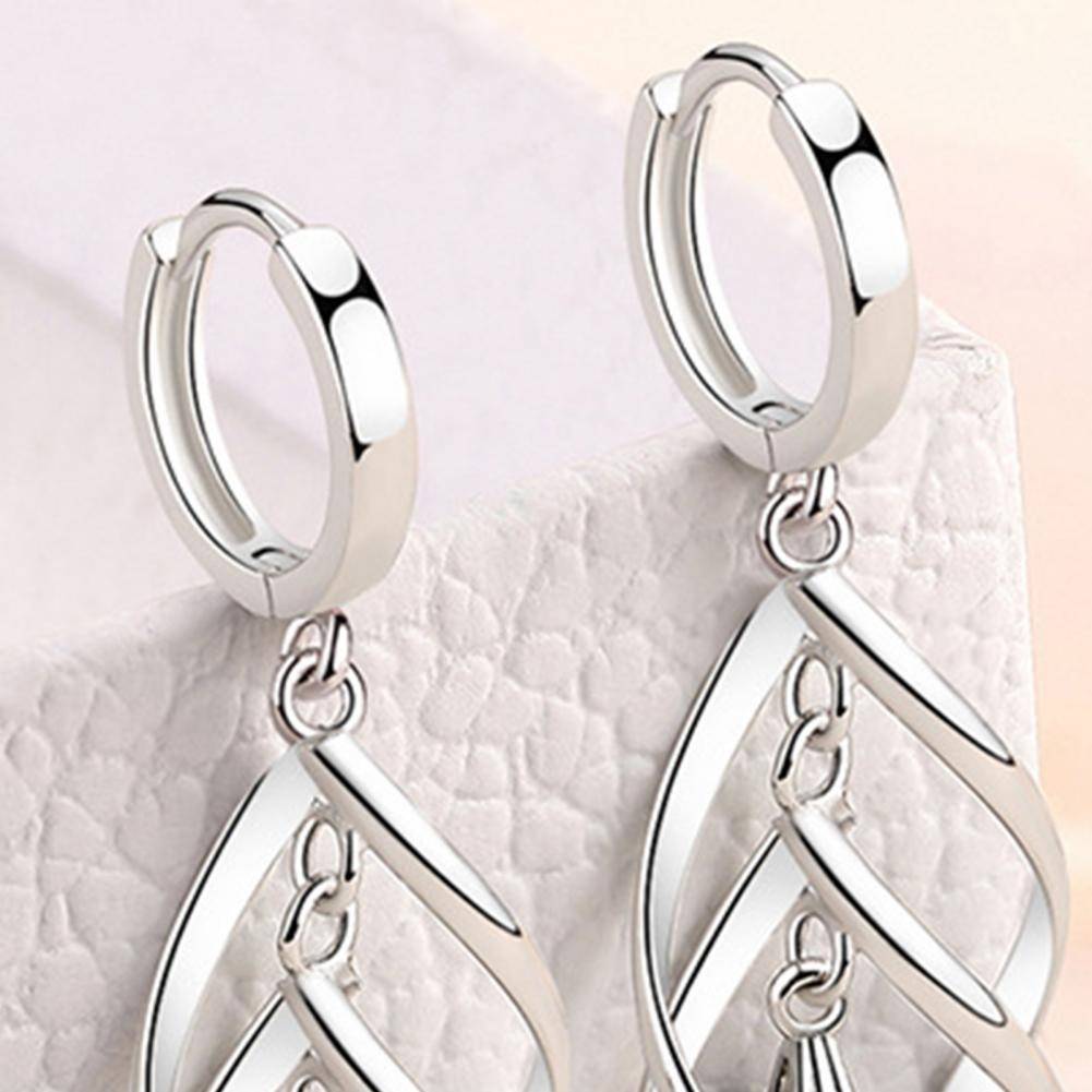 925 Sterling Silver Blue Crystal Waterdrop Spiral Dangle Earrings Earrings Women Jewelry 