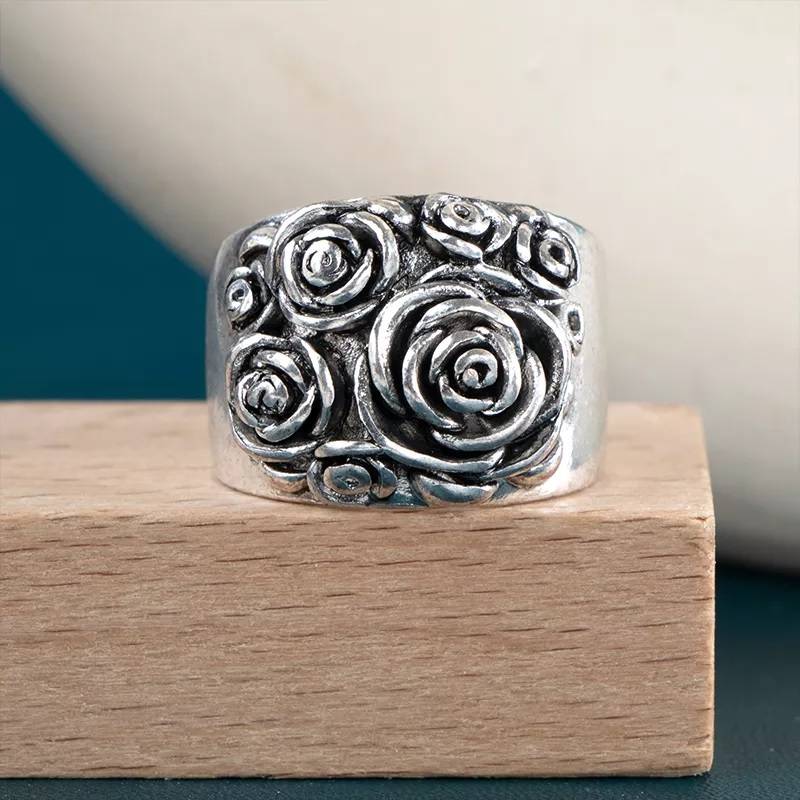 Vintage Roses Statement Cocktail Ring for Women 