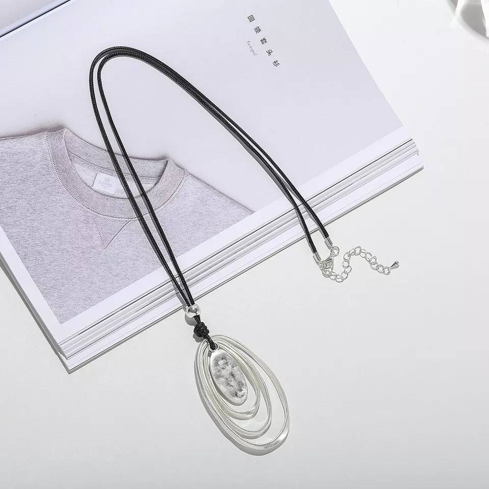 Boho Oval Circular Pendant Long Rope Necklace Necklaces Pendants Women Jewelry 