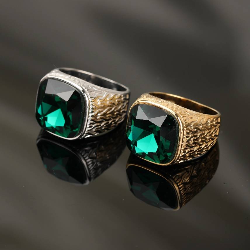 Retro Stainless Steel Princess Cut Rhinestone Ring Men Jewelry Rings Rings Women Jewelry 