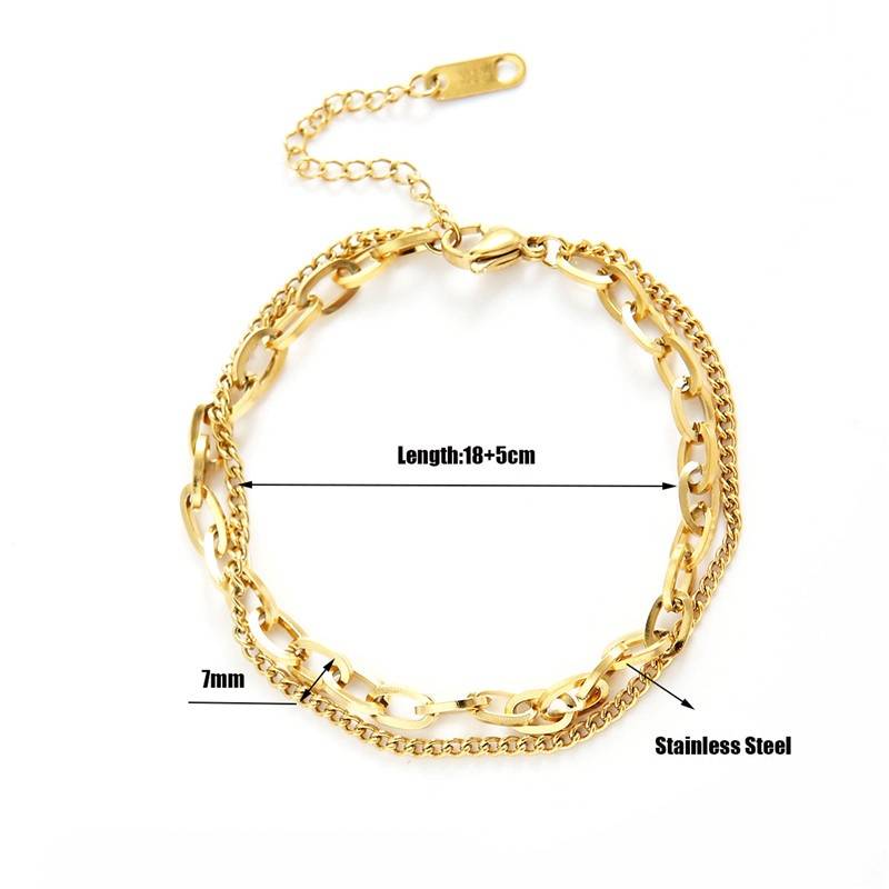 316L Stainless Steel 2 Layers Link Chain Bracelet Bracelets & Bangles Women Jewelry 