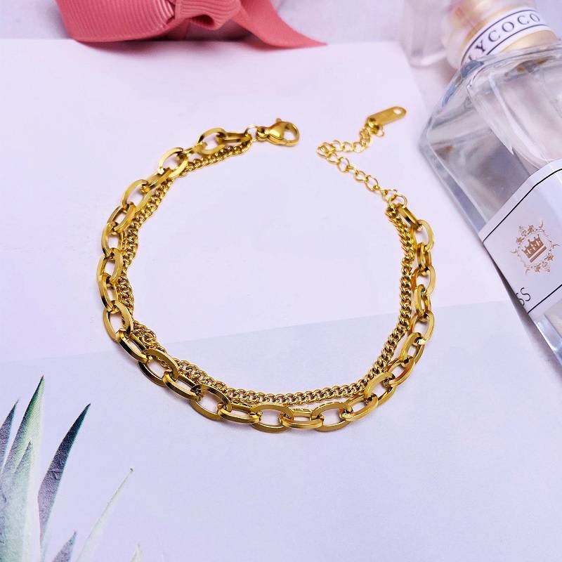 316L Stainless Steel 2 Layers Link Chain Bracelet Bracelets & Bangles Women Jewelry 
