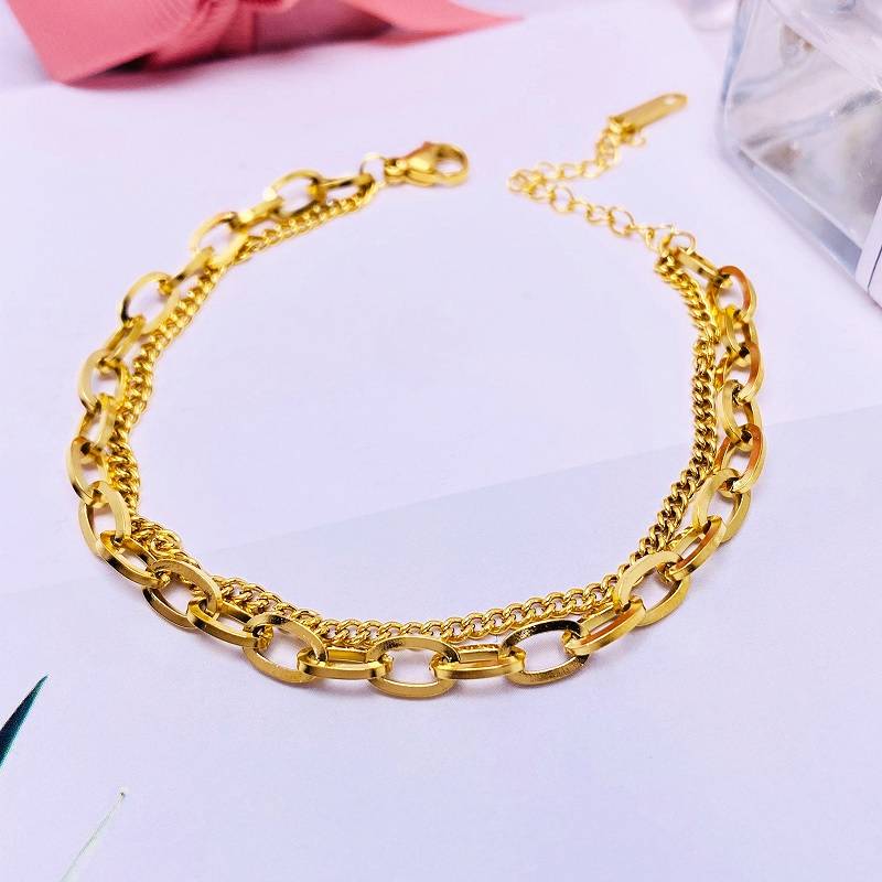 316L Stainless Steel 2 Layers Link Chain Bracelet Bracelets & Bangles Women Jewelry 