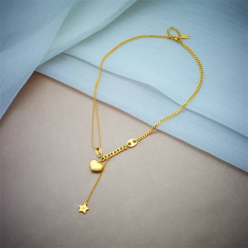 316L Stainless Steel Love Heart Pendant Star Tassel Necklace Necklaces Pendants Women Jewelry 