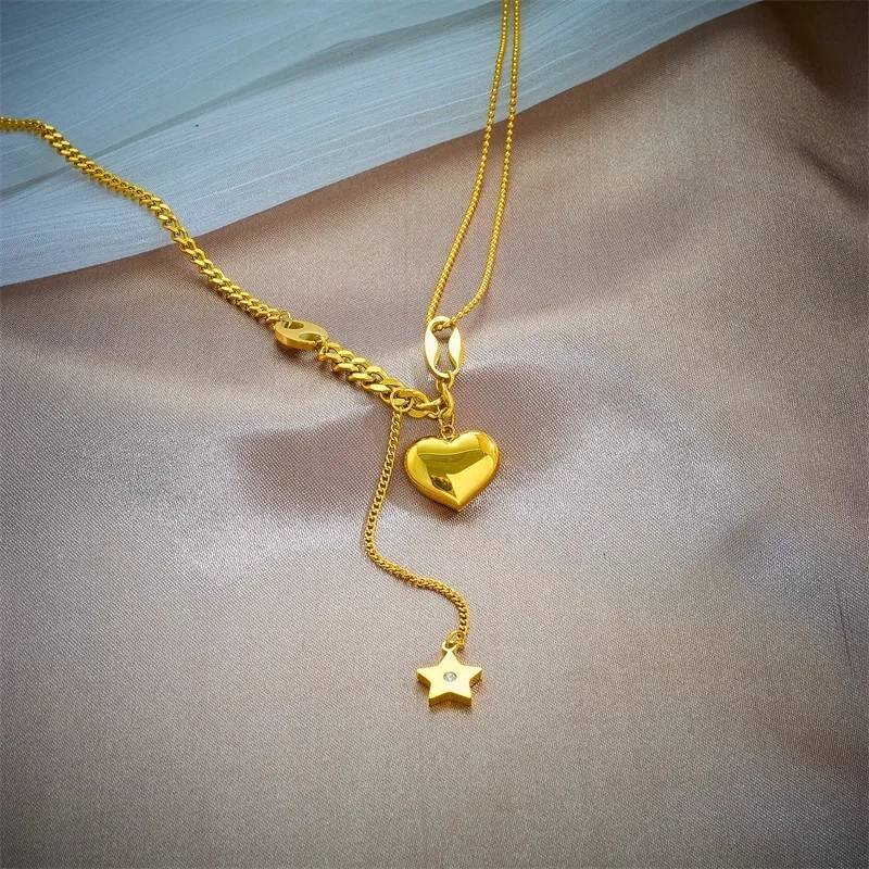 316L Stainless Steel Love Heart Pendant Star Tassel Necklace Necklaces Pendants Women Jewelry 
