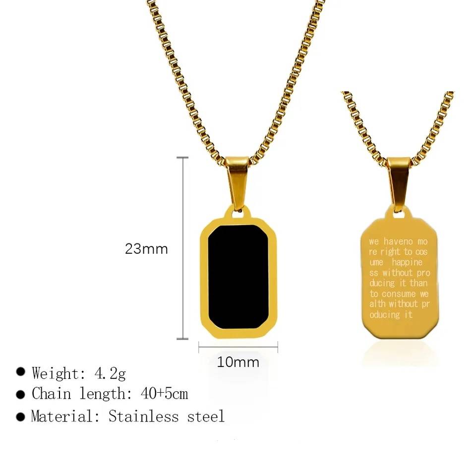 316L Stainless Steel Rectangular Black Epoxy Charm Pendant Necklace Necklaces Pendants Women Jewelry 