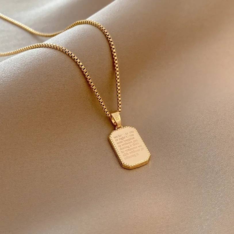 316L Stainless Steel Rectangular Black Epoxy Charm Pendant Necklace Necklaces Pendants Women Jewelry 