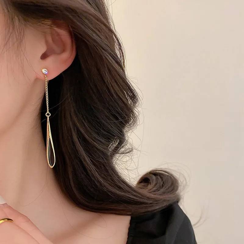 Black Waterdrop Long Tassel Party Earrings Earrings New Arrivals Women Jewelry 