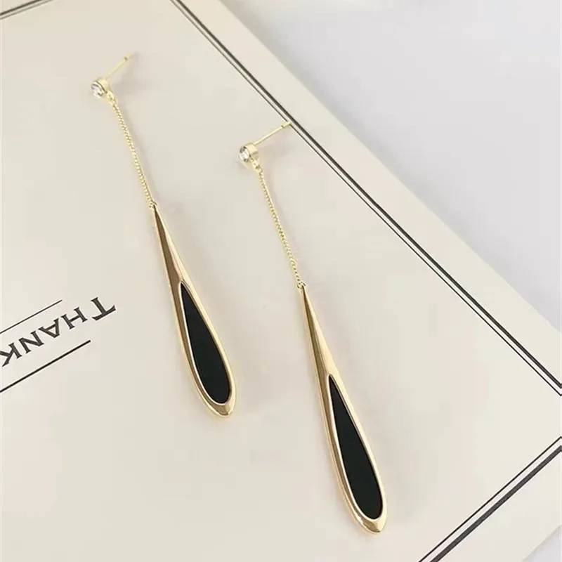 Black Waterdrop Long Tassel Party Earrings Earrings New Arrivals Women Jewelry 