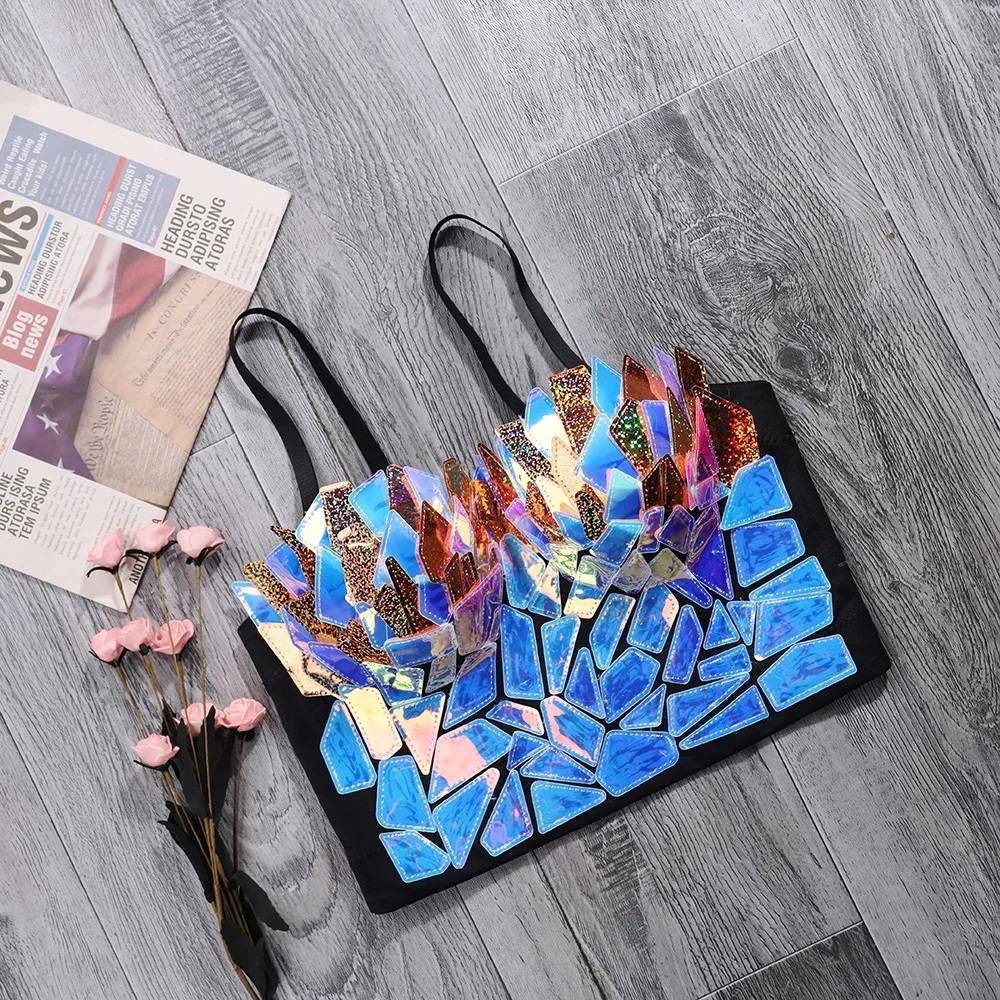 Holographic Rainbow Sequins Bustier Bra Spaghetti Strap Push Up Corset Camisole Body Jewelry New Arrivals Women Jewelry 