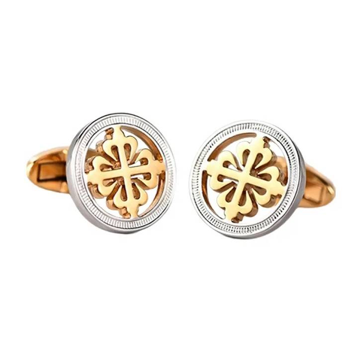 18K Gold Color Four-Leaf Clover Round Cuff Links Cufflinks Men Jewelry New Arrivals Tie Clips & Cufflinks 
