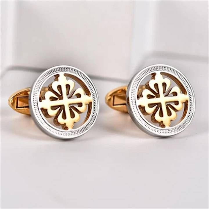 18K Gold Color Four-Leaf Clover Round Cuff Links Cufflinks Men Jewelry New Arrivals Tie Clips & Cufflinks 