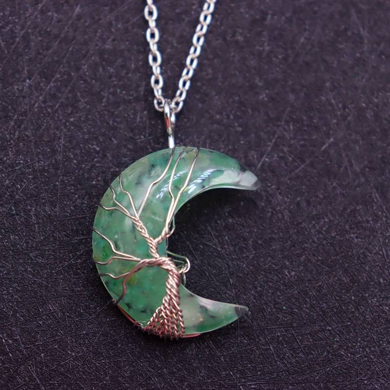7 Chakras Tree of Life Natural Stone Wire Wrapped Crescent Moon Pendant Necklace Necklaces New Arrivals Pendants Women Jewelry 
