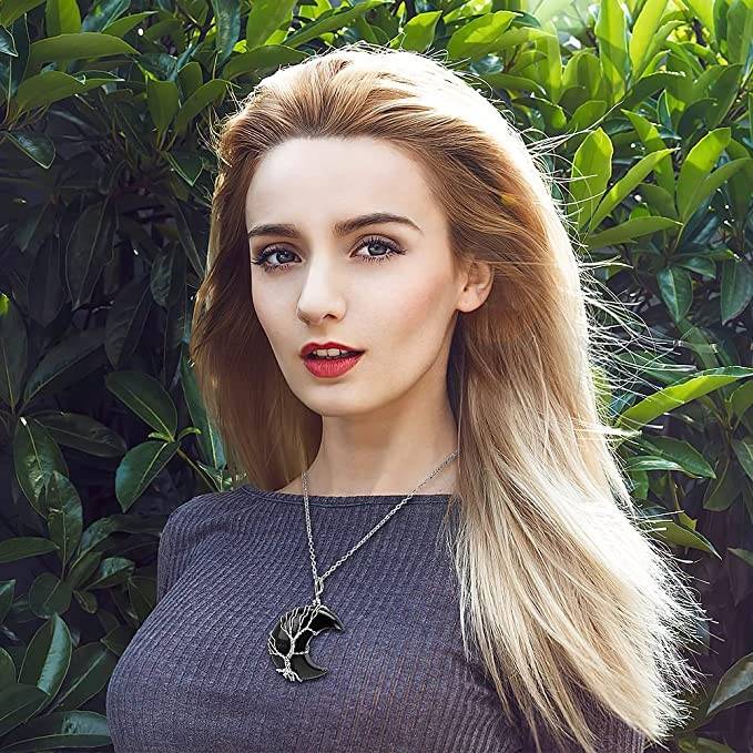 7 Chakras Tree of Life Natural Stone Wire Wrapped Crescent Moon Pendant Necklace Necklaces New Arrivals Pendants Women Jewelry 