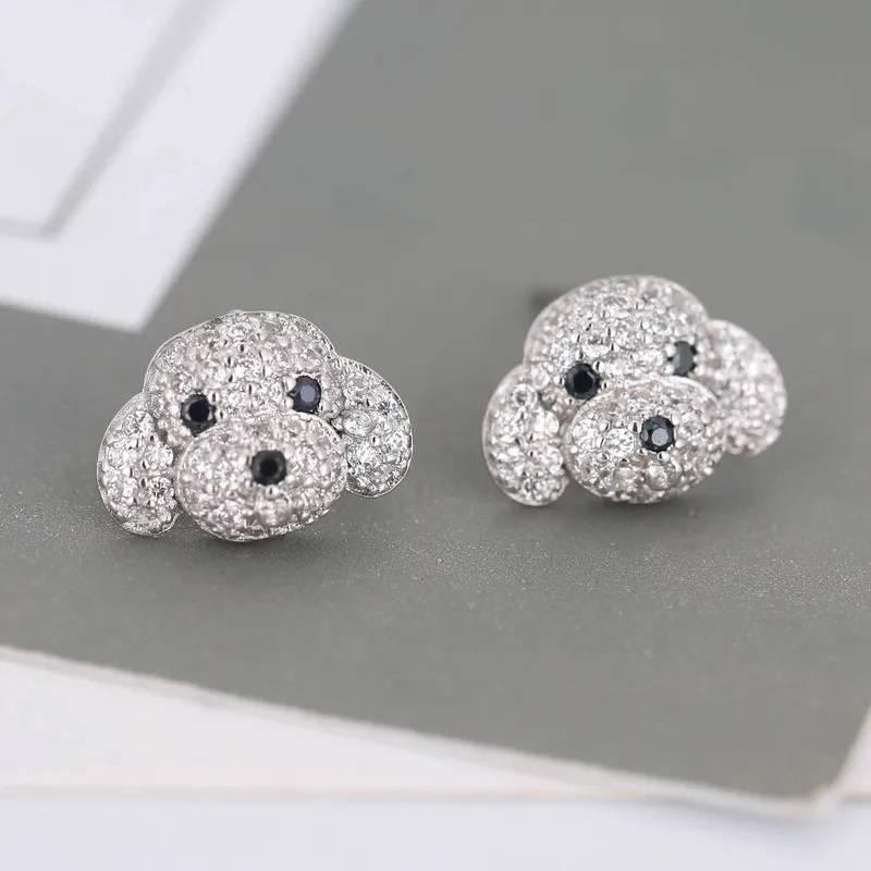 Cute Poodle Dog Puppy Head Crystals Stud Earrings Earrings New Arrivals Women Jewelry 