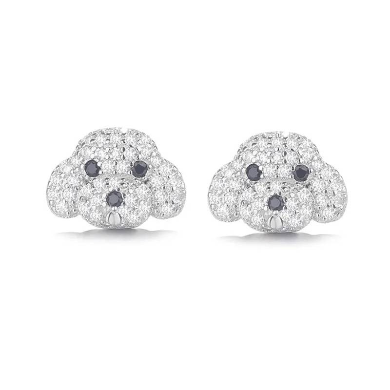 Cute Poodle Dog Puppy Head Crystals Stud Earrings Earrings New Arrivals Women Jewelry 