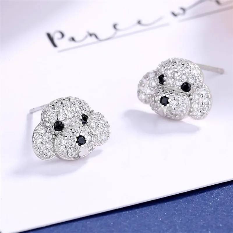 Cute Poodle Dog Puppy Head Crystals Stud Earrings Earrings New Arrivals Women Jewelry 