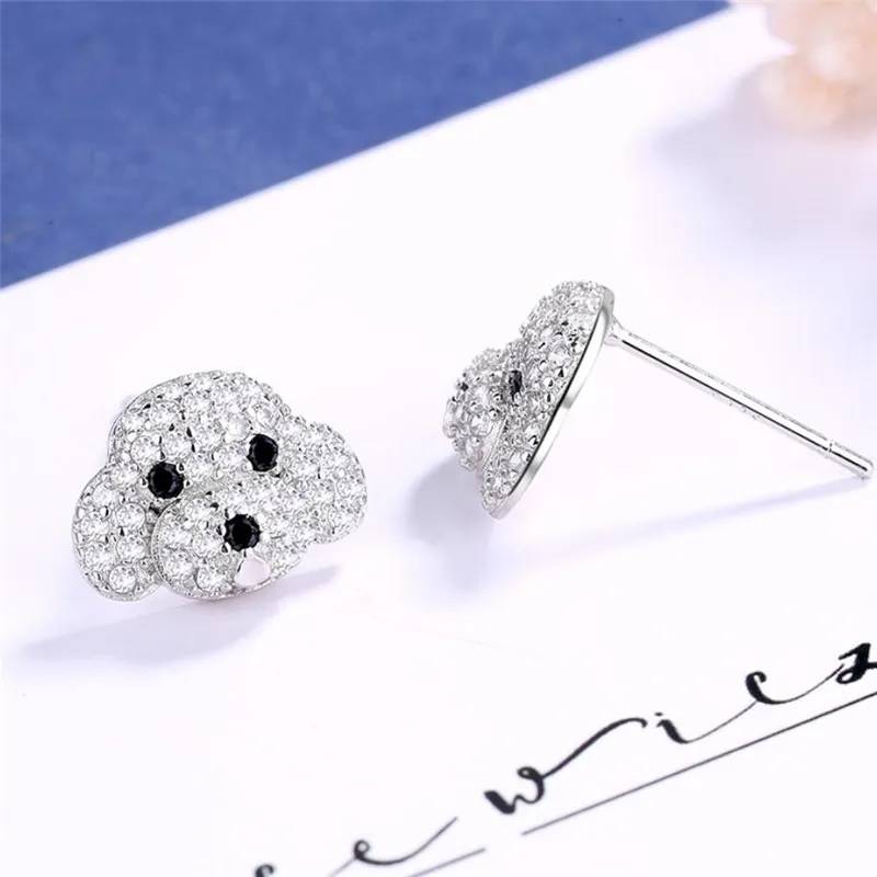 Cute Poodle Dog Puppy Head Crystals Stud Earrings Earrings New Arrivals Women Jewelry 