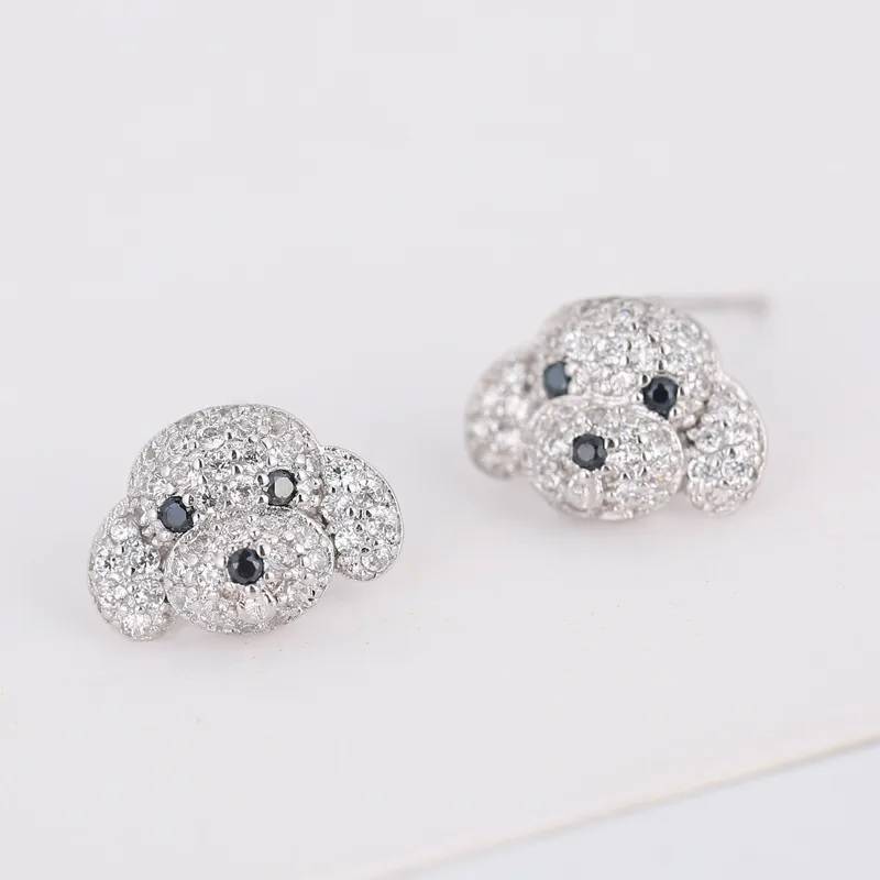 Cute Poodle Dog Puppy Head Crystals Stud Earrings Earrings New Arrivals Women Jewelry 