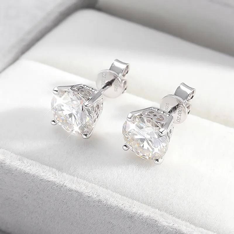 2 Carats 8mm Moissanite Four Claws 925 Sterling Silver Stud Earrings Earrings New Arrivals Wedding & Engagement Jewelry Women Jewelry 