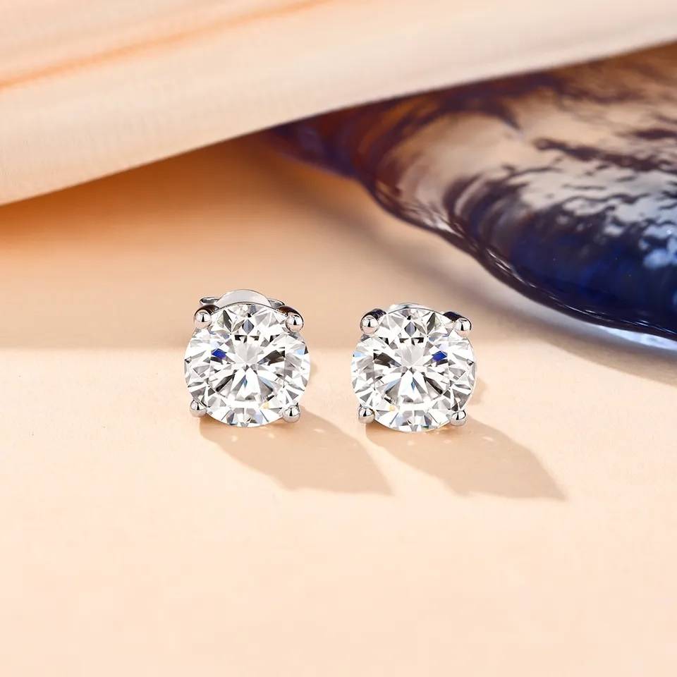 2 Carats 8mm Moissanite Four Claws 925 Sterling Silver Stud Earrings Earrings New Arrivals Wedding & Engagement Jewelry Women Jewelry 