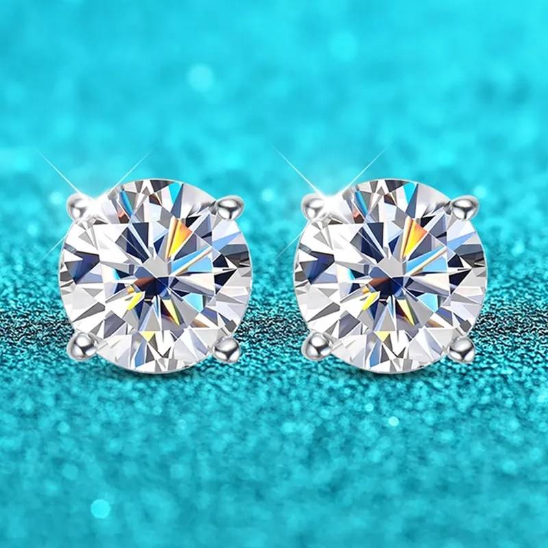 2 Carats 8mm Moissanite Four Claws 925 Sterling Silver Stud Earrings Earrings New Arrivals Wedding & Engagement Jewelry Women Jewelry 