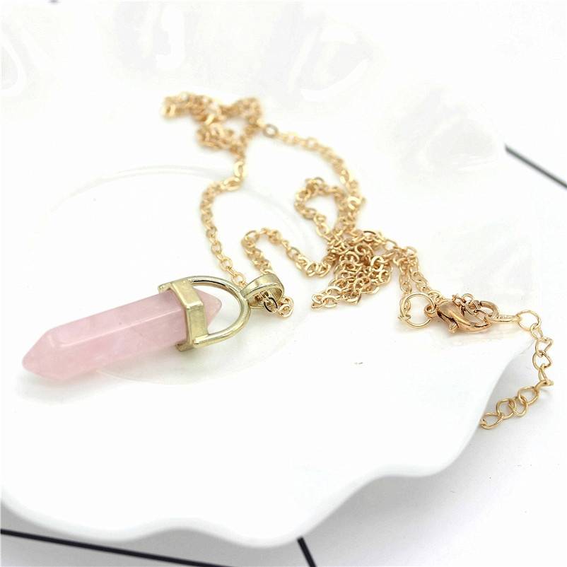 Bohemian Natural Stone Hexagon Bar Pendant Necklace Necklaces New Arrivals Pendants Women Jewelry 