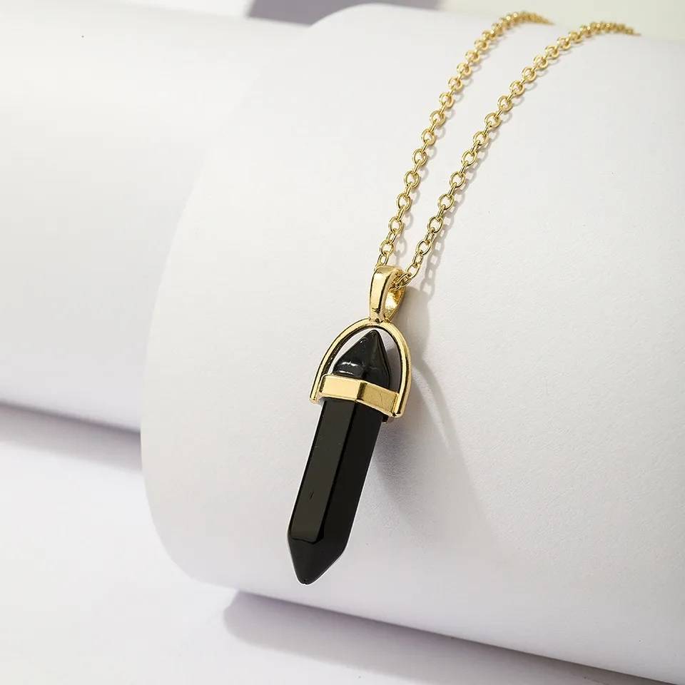 Bohemian Natural Stone Hexagon Bar Pendant Necklace Necklaces New Arrivals Pendants Women Jewelry 