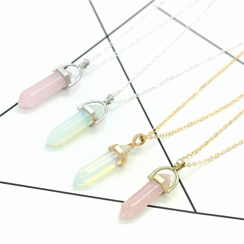 Bohemian Natural Stone Hexagon Bar Pendant Necklace Necklaces New Arrivals Pendants Women Jewelry 