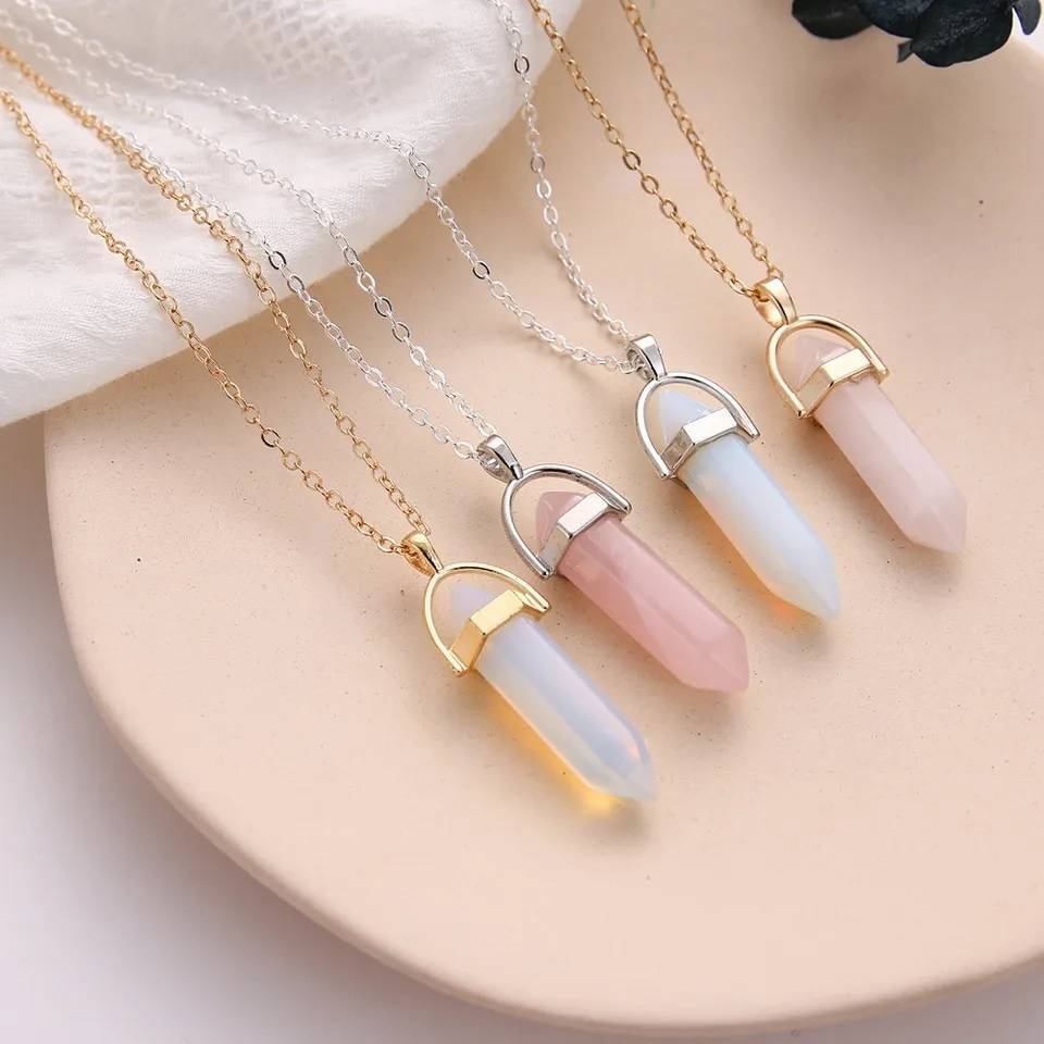 Bohemian Natural Stone Hexagon Bar Pendant Necklace Necklaces New Arrivals Pendants Women Jewelry 