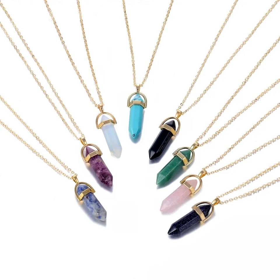 Bohemian Natural Stone Hexagon Bar Pendant Necklace Necklaces New Arrivals Pendants Women Jewelry 
