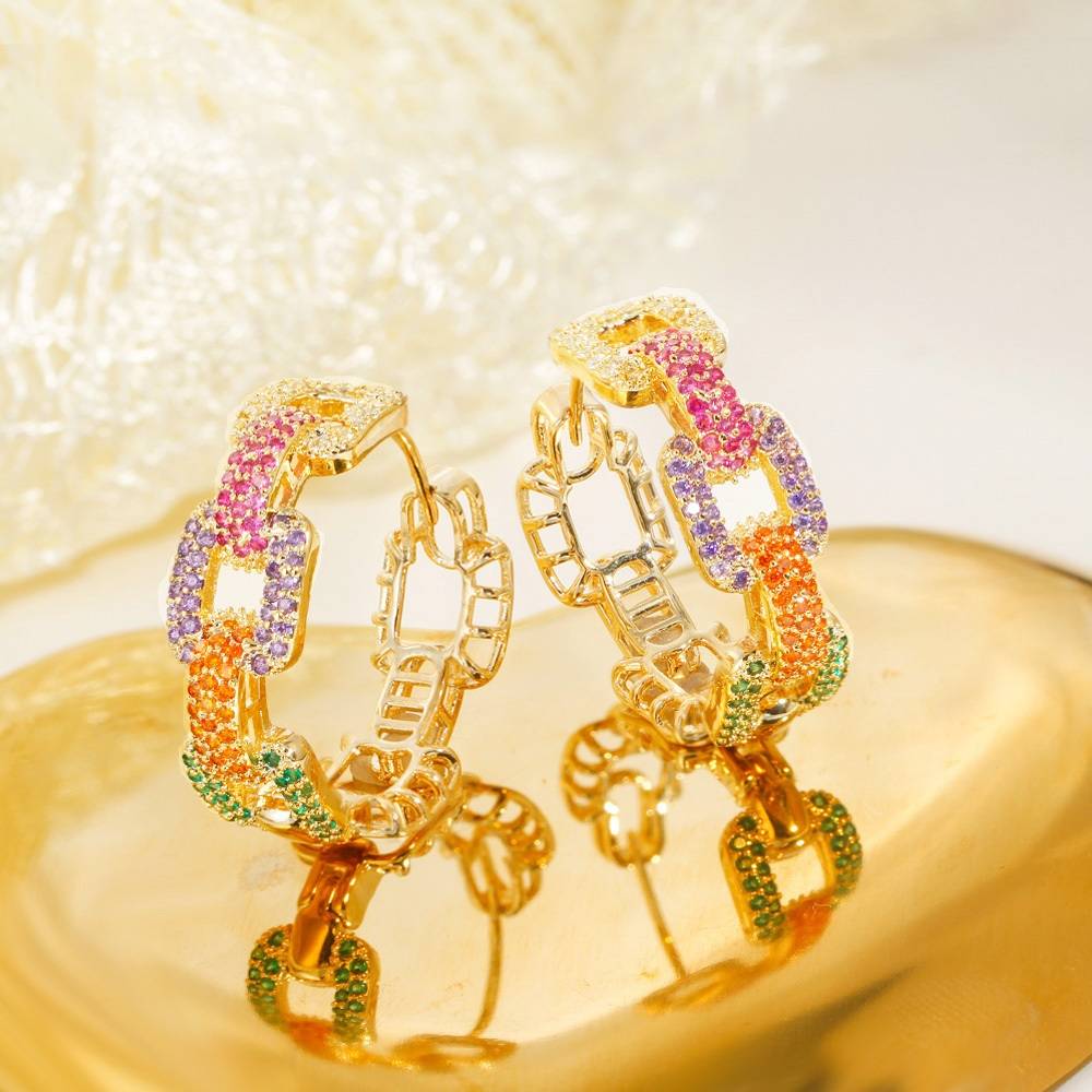 Colorful Geometric Cuban Link Chain Hoop Earrings Earrings New Arrivals Women Jewelry 