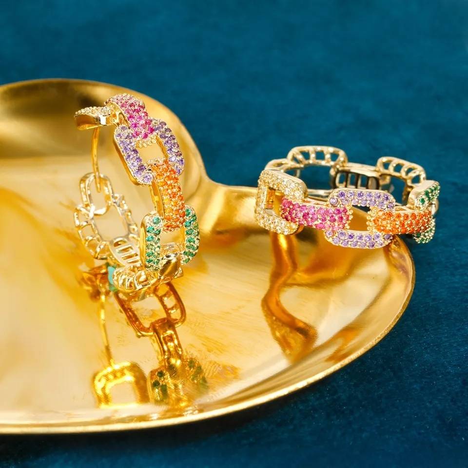 Colorful Geometric Cuban Link Chain Hoop Earrings Earrings New Arrivals Women Jewelry 