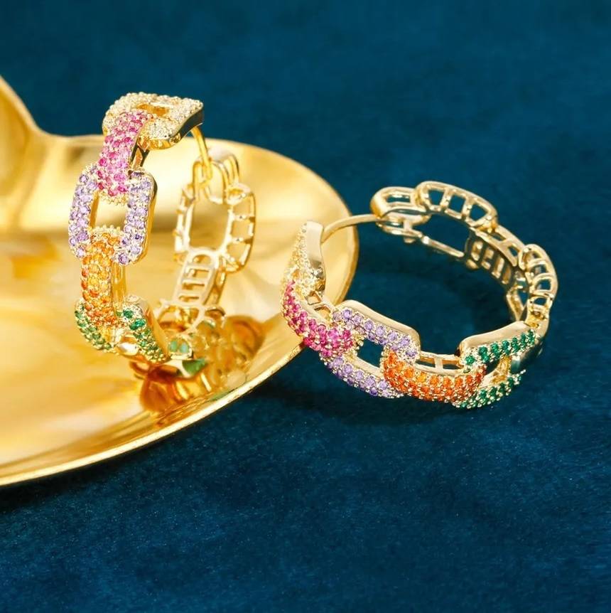 Colorful Geometric Cuban Link Chain Hoop Earrings Earrings New Arrivals Women Jewelry 