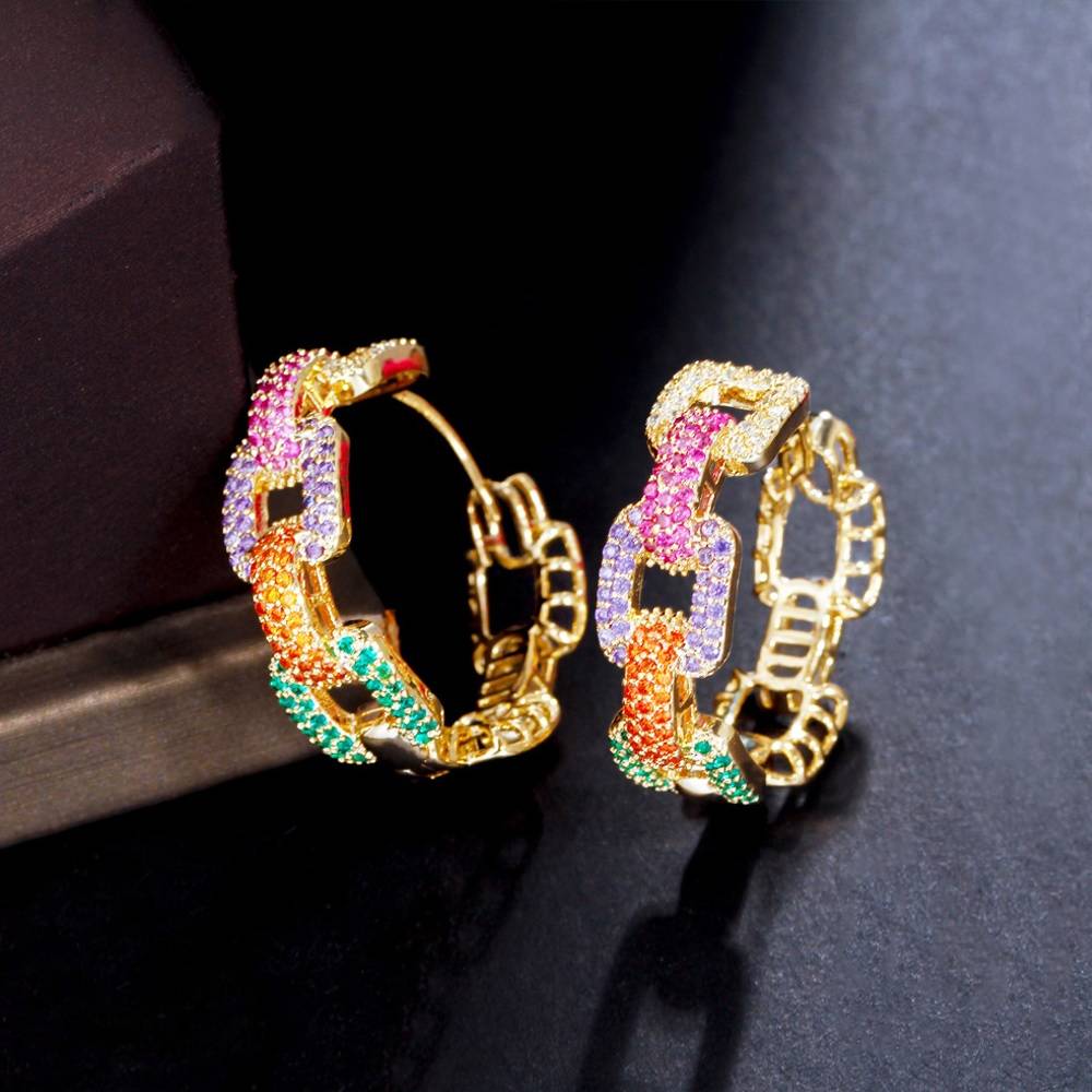 Colorful Geometric Cuban Link Chain Hoop Earrings Earrings New Arrivals Women Jewelry 