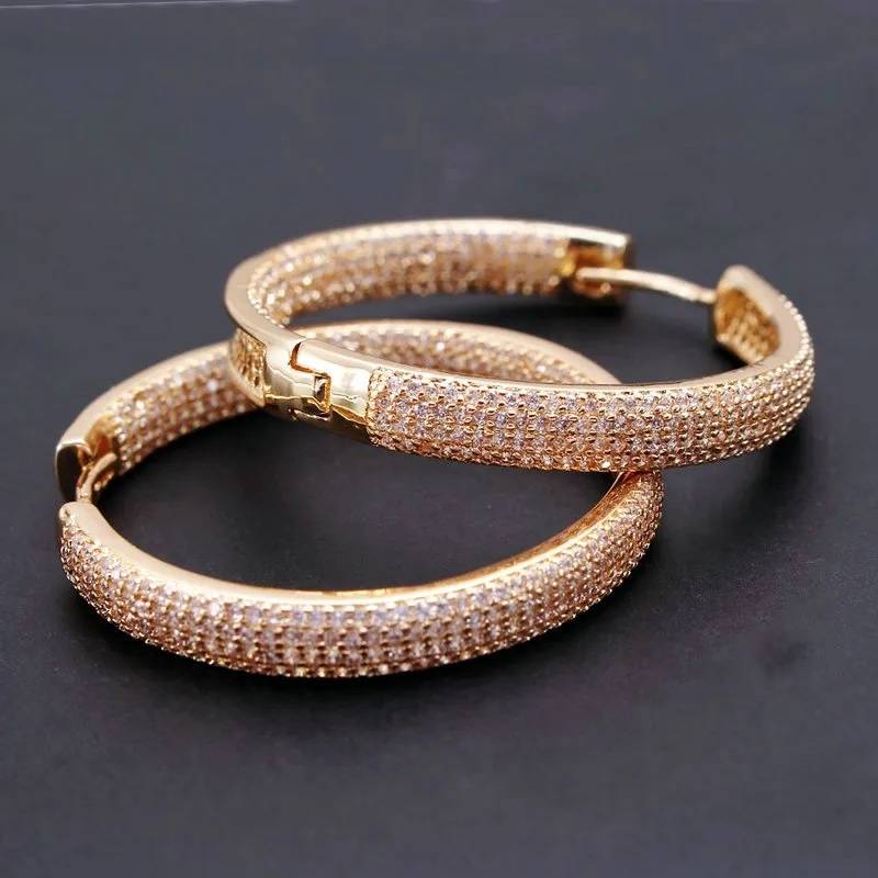 Double Sided Cubic Zirconia Big Circle Round Hoop Earrings Earrings New Arrivals Women Jewelry 