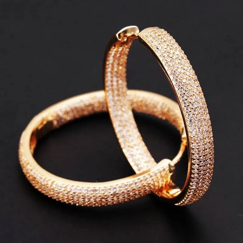 Double Sided Cubic Zirconia Big Circle Round Hoop Earrings Earrings New Arrivals Women Jewelry 