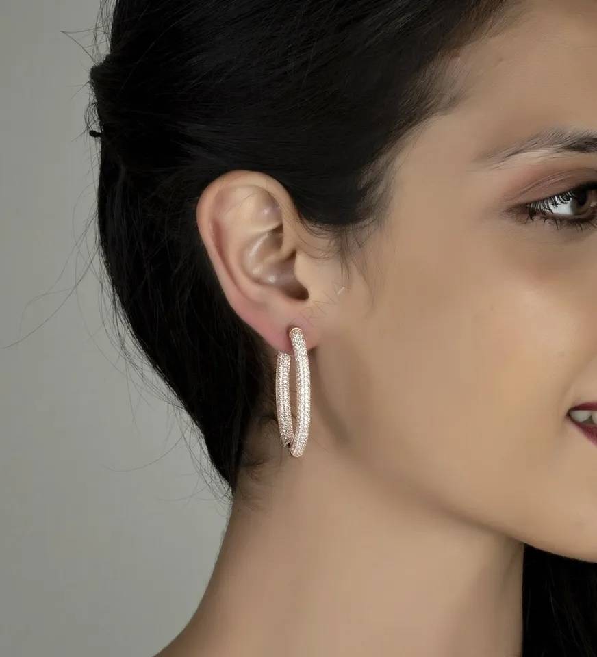 Double Sided Cubic Zirconia Big Circle Round Hoop Earrings Earrings New Arrivals Women Jewelry 