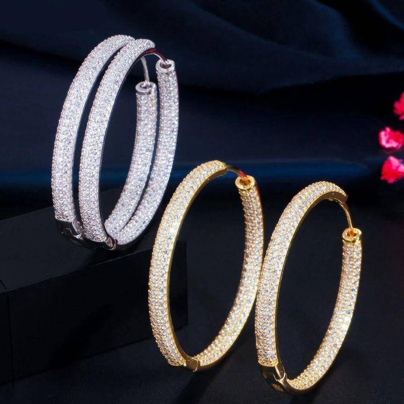 Double Sided Cubic Zirconia Big Circle Round Hoop Earrings Earrings New Arrivals Women Jewelry 