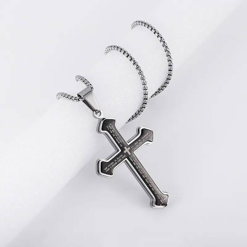 Christian Bible Verse Stainless Steel Cross Pendant Necklace Men Jewelry Necklaces 