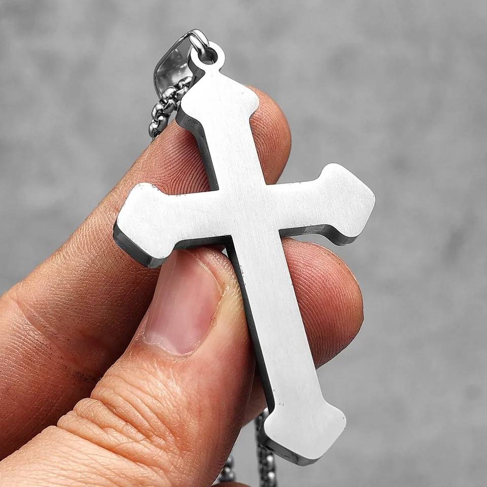 Christian Bible Verse Stainless Steel Cross Pendant Necklace Men Jewelry Necklaces 